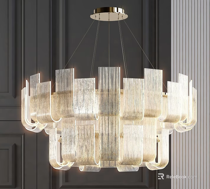 Modern Glass Panel Chandelier With Illuminated Design For Contemporary Interior Spaces 3d model 
