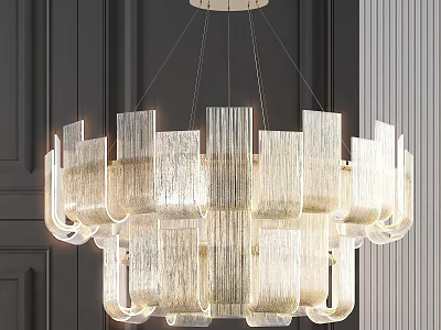Modern Glass Panel Chandelier With Illuminated Design For Contemporary Interior Spaces 3d model