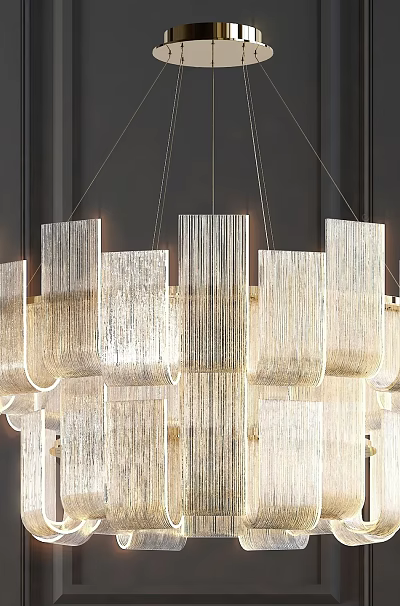 Modern Glass Panel Chandelier With Illuminated Design For Contemporary Interior Spaces 3d model