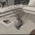 Stylish Floral Arrangement with Dried Flowers in White Vase on Modern Living Room Coffee Table