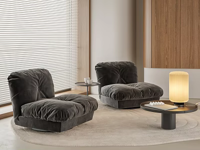 Plush Gray Leisure Chairs With Soft Upholstery In Modern Room And Side Tables Floor Lamp 3d model