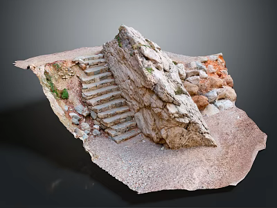 Detailed Stone Stairs Model in Rocky Terrain With Earth and Small Plants 3d model