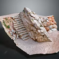 Detailed Stone Stairs Model in Rocky Terrain With Earth and Small Plants