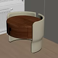 Modern Curved Bedside Table With Wooden Top Beige Upholstered Sides And Drawer