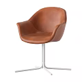 Modern Brown Leather Office Chair With Armrests And White Metal Base