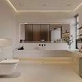 Modern Minimalist Bathroom Interior With Large Mirror Vanity And Elegant Lighting 3d model