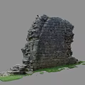 Ancient Stone Building Exterior Wall With Arched Structure Stone Blocks And Grass
