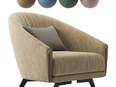 Stylish Beige Striped Single Sofa with Grey Cushion and Black Legs in Multiple Colors 3d model
