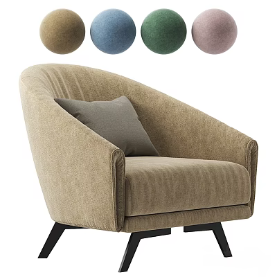 Stylish Beige Striped Single Sofa with Grey Cushion and Black Legs in Multiple Colors 3d model