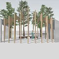 Outdoor Wooden Pergola Design With Columns Overhead Beams Surrounded By Trees