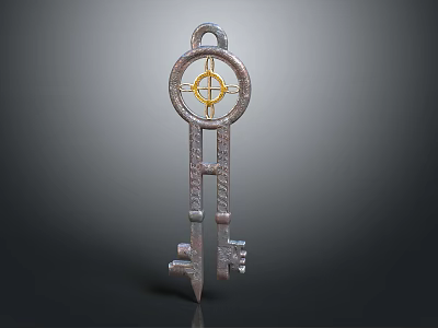 Unique Key Shaped Silver Jewelry With Gold Accent And Intricate Design Details 3d model