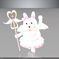 Cartoon Rabbit With Pink Ears Bow Wings Pink Dress And Heart Shaped Magic Wand
