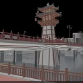 Traditional Chinese Style Bridge With Illuminated Towers Over Water And Decorative Railings