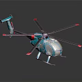 Turquoise Helicopter Model with Modern Stylish Design and Red Tip Rotors on Reflective Surface