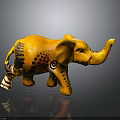 Yellow Elephant Decorative Sculpture with Colorful Patterns Black Dots and Spiral Designs