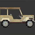 Vintage Beige Jeep With Canvas Top Open Doors And Large Tires