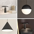 Modern Interior Featuring White Wainscoting Wall With Black Pendant Light And Decorative Shelf