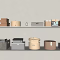 Stylish Decorative Storage Box Set With Various Shapes And Colors On Wooden Shelf