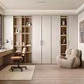 Modern Study Room Interior With Wooden Bookshelves Desk And Accent Chair