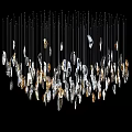 Modern Artistic Chandelier With Black Metal Wires And Transparent Gold Decorative Pieces
