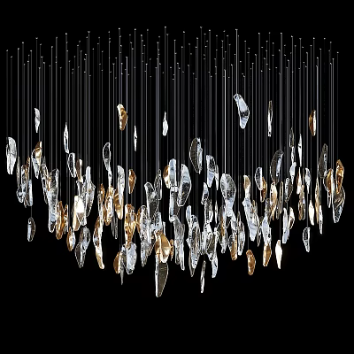 Modern Artistic Chandelier With Black Metal Wires And Transparent Gold Decorative Pieces 3d model