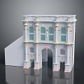 Classical Architectural Model Detailed White Structure With Yellow Accents Archway Windows And Columns