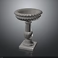 Elegant Carved Stone Decorative Basin With Ornate Pedestal And Round Rim