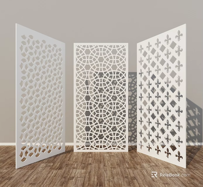 White Decorative Room Dividers With Laser Cut Patterns For Interior Decoration 3d model