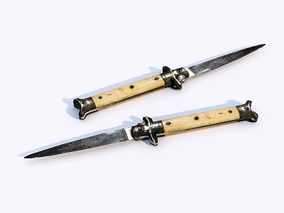 Two Sharp Knives With Wooden Handles Placed Side By Side On White Background 3d model