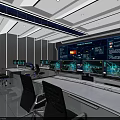 High Tech Modern Control Room Interior With Multiple Monitoring Screens And Workstations