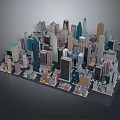 Cartoon Style Cityscape With Colorful High Rise Buildings And Detailed Structures