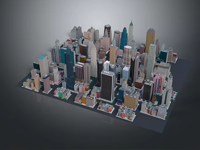 Cartoon Style Cityscape With Colorful High Rise Buildings And Detailed Structures 3d model