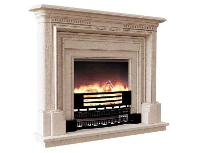 Classic Marble Fireplace With Ornate Carved Frame And Flaming Interior Design 3d model