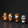 Four Reptile Plush Figures Three Wearing Orange Coats And One Natural Color