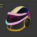 Futuristic Helmet Design With Black Gold Stripes And Blue Accent Lights