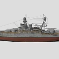 Detailed Battleship 3D Model Featuring Upper Structure Masts Turrets And Gray Hull 3d model
