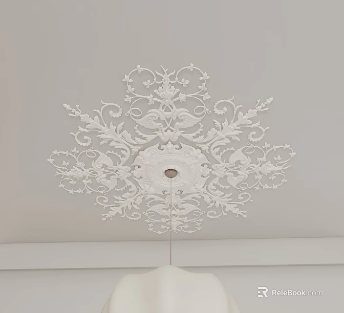 Elegant Decorative White Carved Pattern Ceiling Design With Central Medallion 3d model