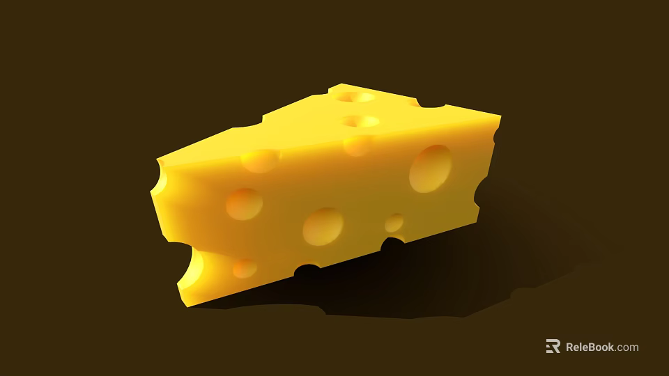 Fresh Yellow Cheese Slice With Holes And Smooth Texture On Dark Background 3d model