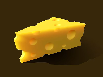 Fresh Yellow Cheese Slice With Holes And Smooth Texture On Dark Background 3d model