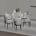 Modern Round Dining Table Set With Six Upholstered Chairs And Tableware Centerpiece 3d model