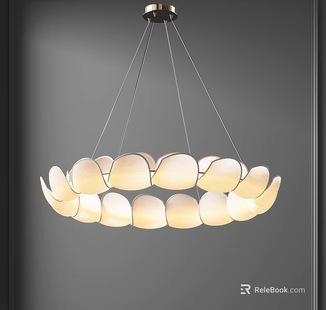 Sleek Modern Circular Chandelier With White Curved Shades And Warm Glow 3d model 