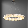 Sleek Modern Circular Chandelier With White Curved Shades And Warm Glow