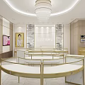 Elegant Luxury Jewelry Store Interior With Glass Display Cases And Chandelier Lighting