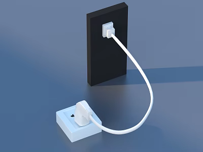 Essential Household Electrical Accessories White Plug in Black Socket with Power Strip 3d model