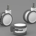 Three White Caster Wheels with Gray Brackets Brake Mechanism and Screw Rod Design