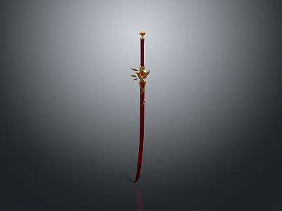 Traditional Ornate Sword With Red Handle Golden Decoration And Shiny Blade 3d model