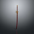 Traditional Ornate Sword With Red Handle Golden Decoration And Shiny Blade