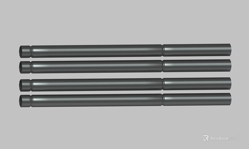 Black Long Cylindrical Rods Neatly Arranged in Rows on Gray Background 3d model 