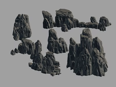 Stone And Wood Decorative Rock Elements For Natural Landscape Design 3d model