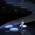 Modern Leisure Area With Curved Illuminated Steps White Circular Seats And Blue Lighting